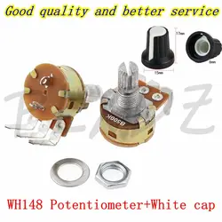 10Set WH148 Linear Potentiometer Bend Feet 2K 5K 10K 50K 100K 250K 500K B10K B50K B100K ohm With switch15mm Shaft With White Cap