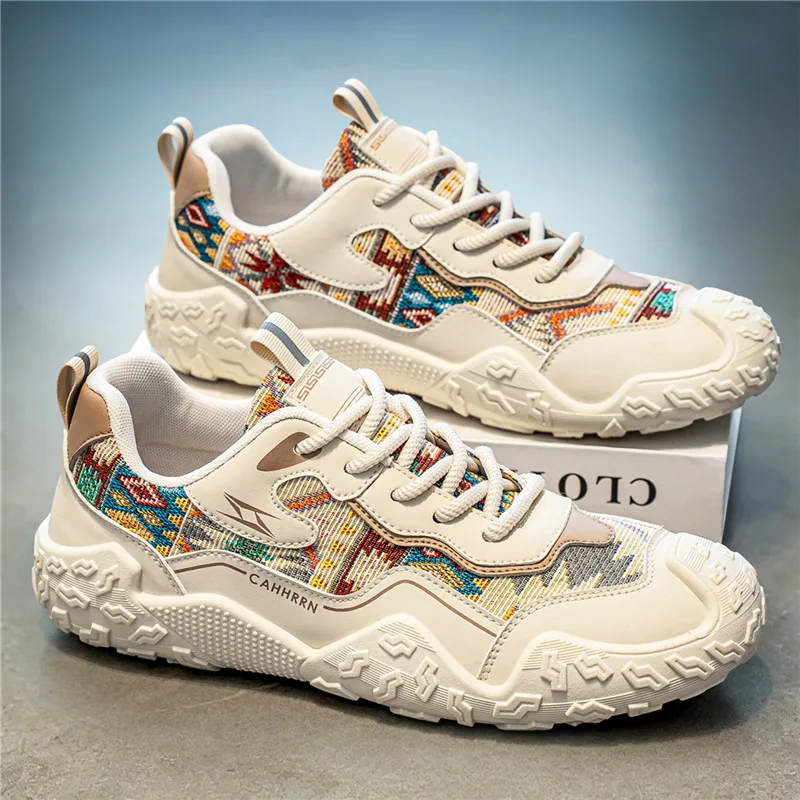 Spring Shoes for Men Casual Shoes Breathable Knit Trend Print Flat Sport Shoes Youth Cool Sneakers