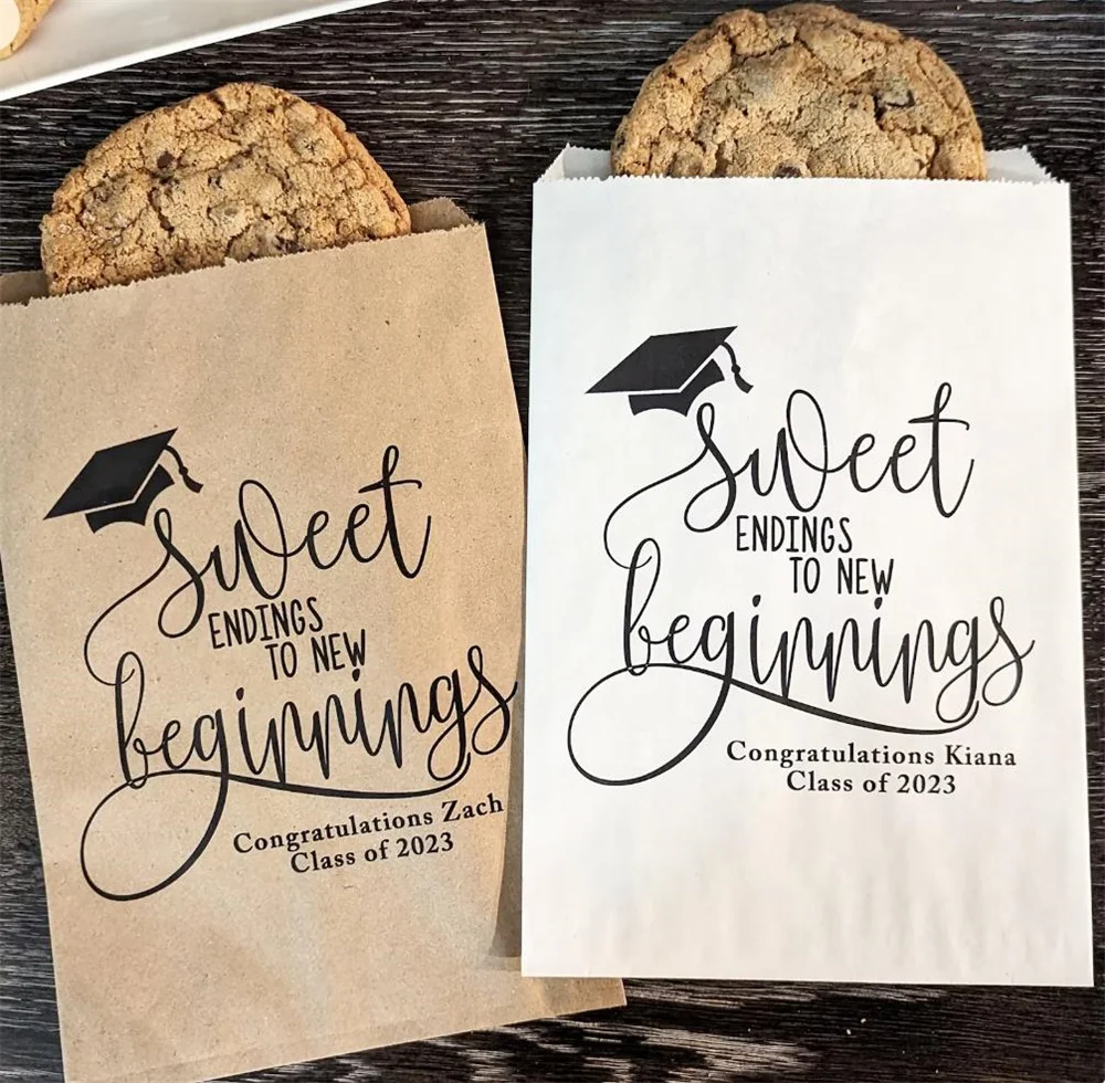 

50 Graduation Party Decor, Sweet Ending, Graduation Favor Bags,Cookie Bags, High School Graduation Decorations