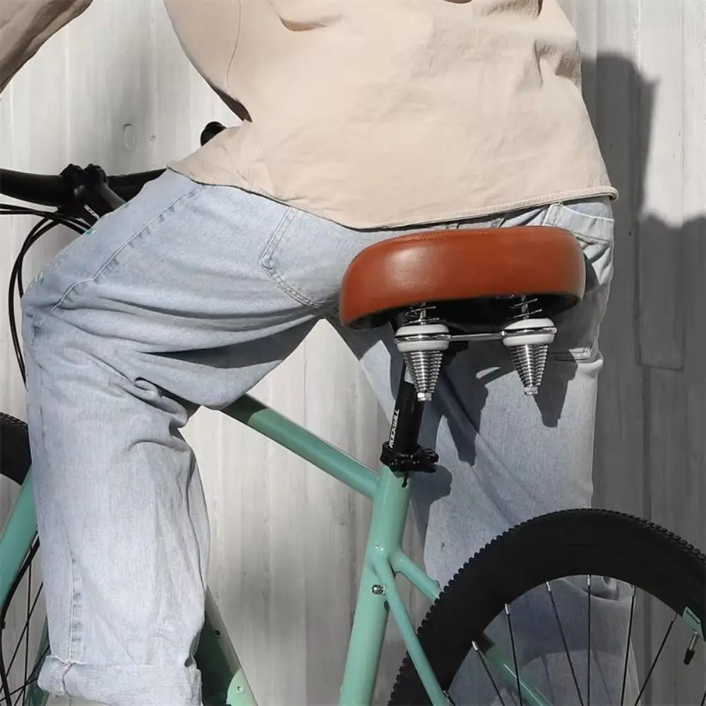 

MTB Spring Bicycle Seat Cushion Leather Retro Comfortable Bicycle Saddle Shock-Absorbing Wide Mountain Bike Seat Men and Women