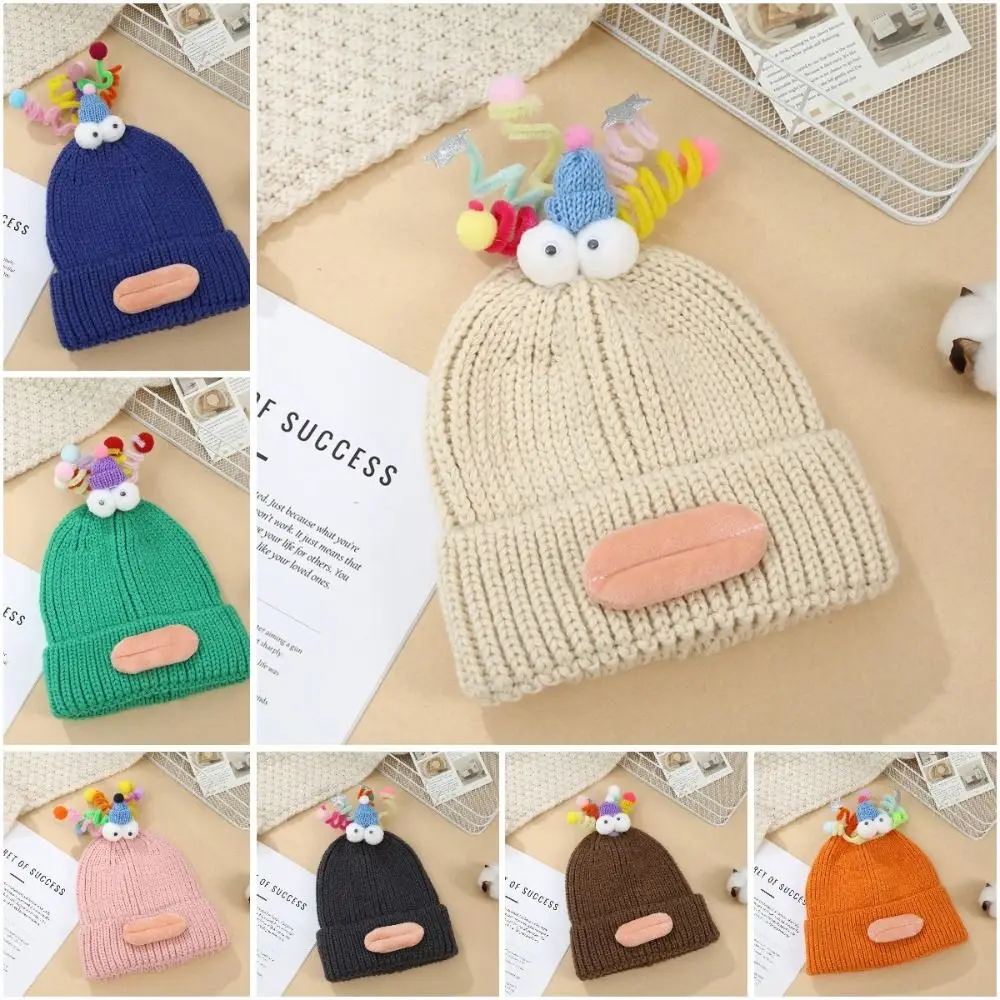 Gorro de lana con trenza para la boca de salchicha, accesorios de tela para la boca de salchicha, gorro de punto de dibujos animados divertidos