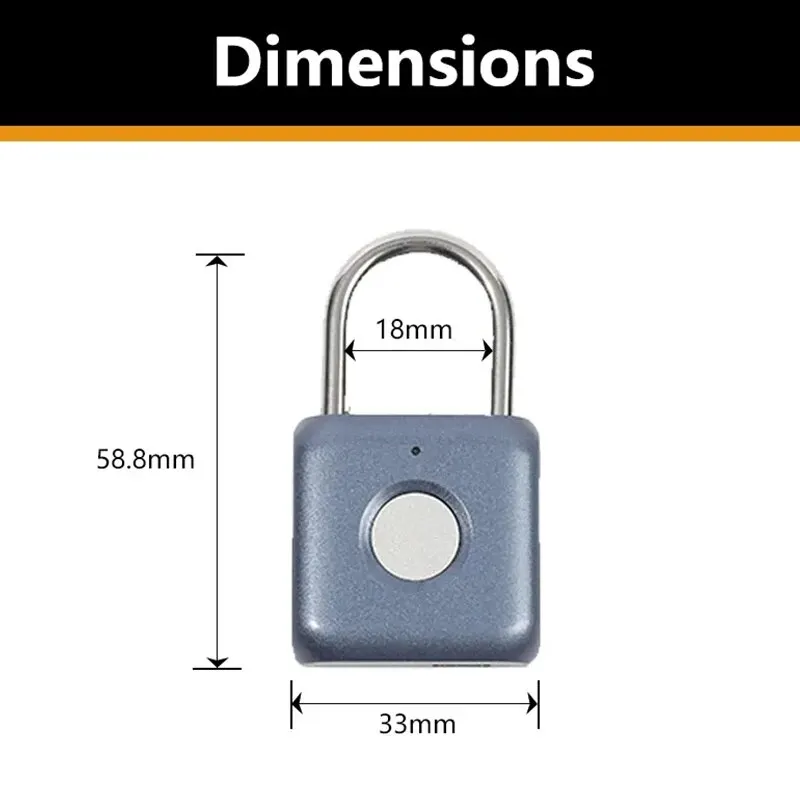 Portable Fingerprint Identification Padlock Smart Keyless Lock Rechargable Luggage Cabinet School Gym Locker