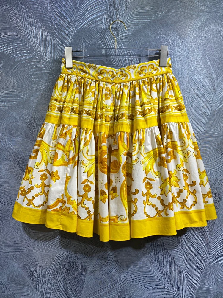 DLDENGHAN Summer Cotton Vintage Skirt Women's High Waiste Indie Folk Print Mini Skirt Fashion Designer New