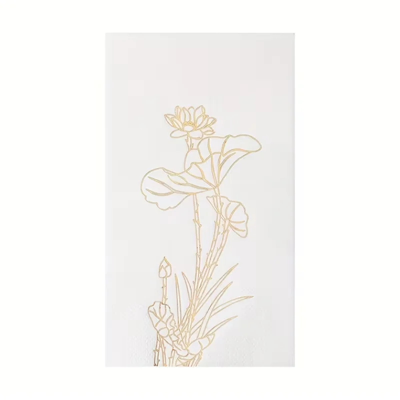 100Pcs Embossed Disposable Paper Napkins Gold Foil Lotus Pattern Thick Dinner Serviettes For Wedding Banquet Party Table Decor