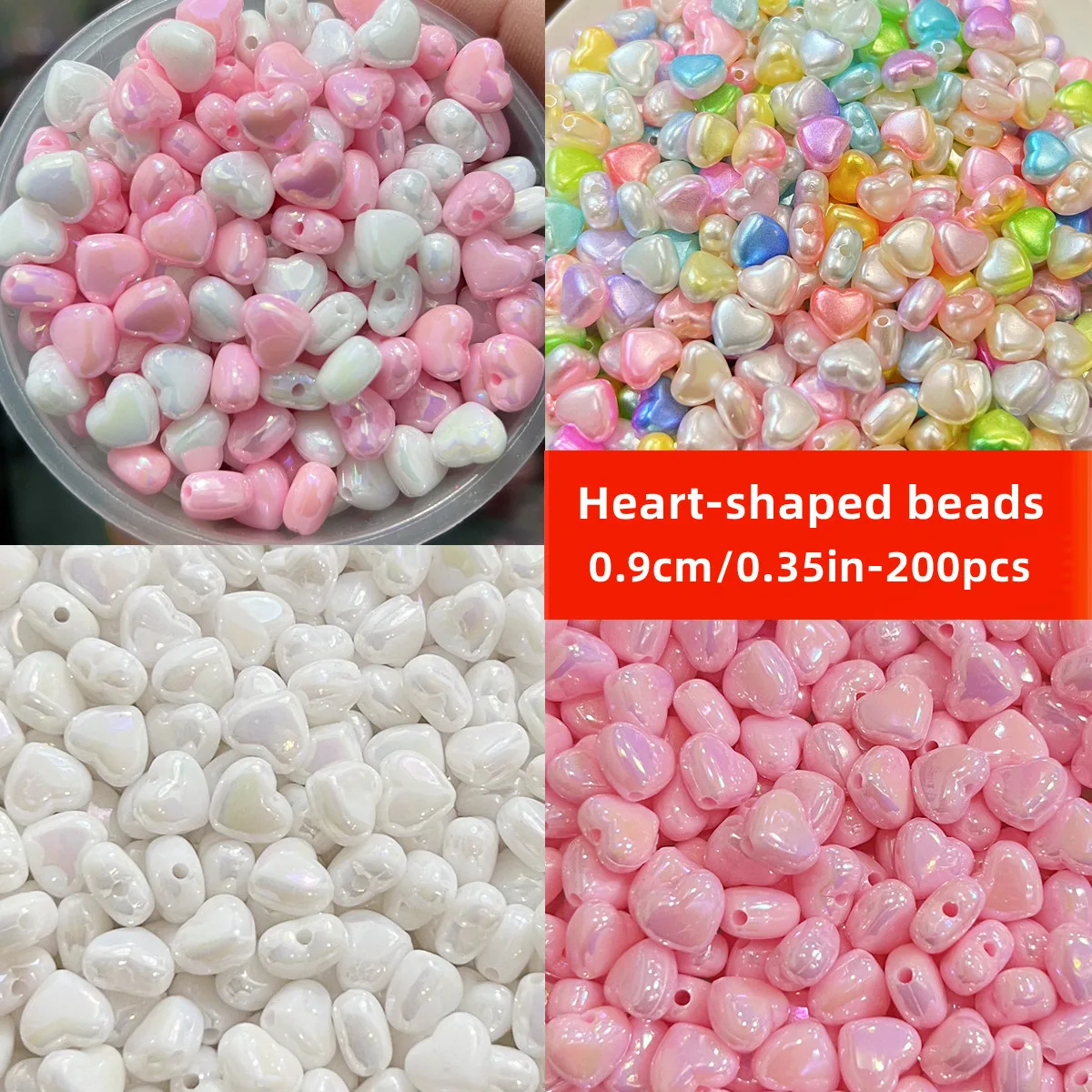 9 mm, 200 Stück, Valentinstag, rosa AB-Farbe, pfirsichfarbene Herz-Acrylperlen für DIY-Schmuckdekorationen, handgefertigte Schmuckherstellung
