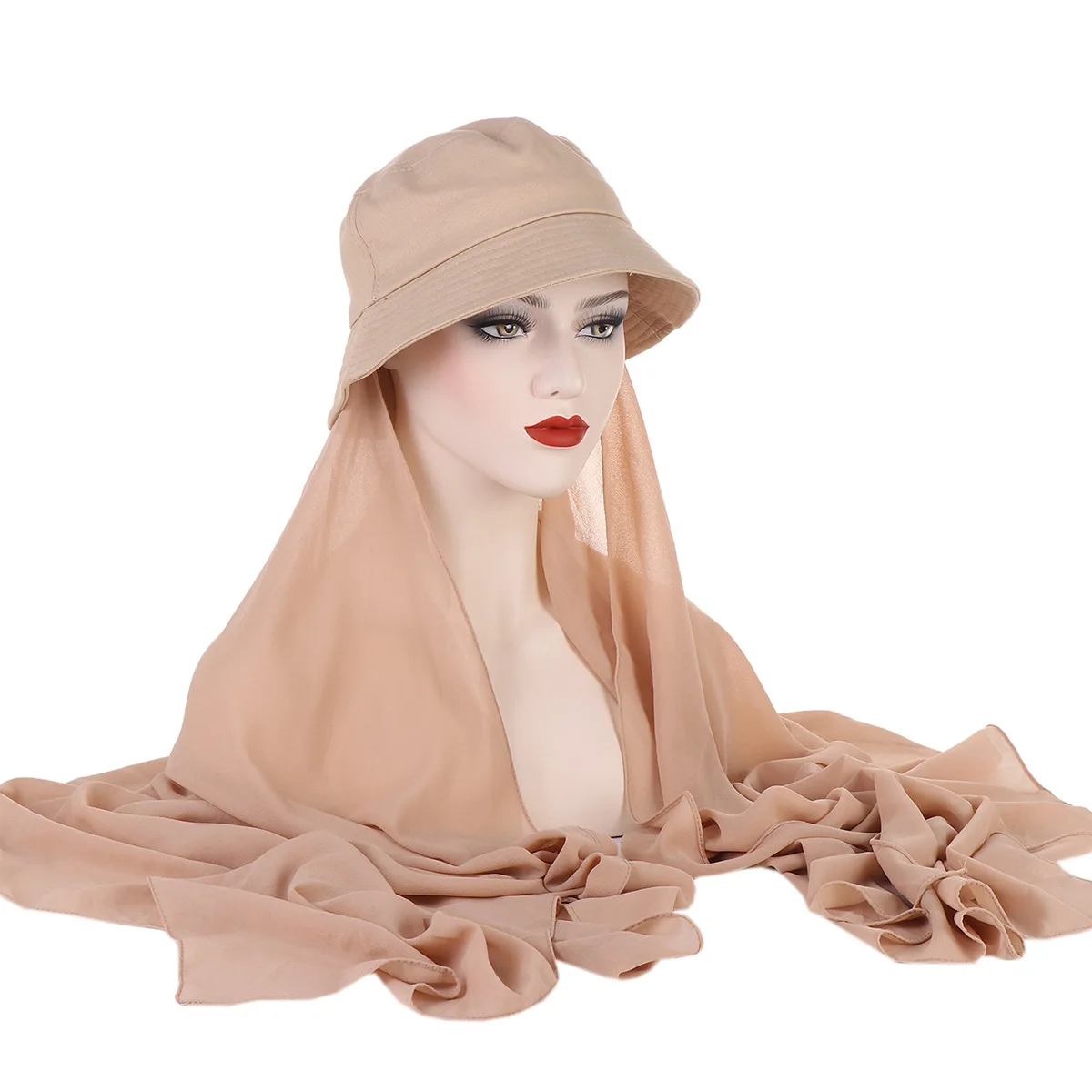 Ramadan Solid Color Chiffon Hijab Bucket Hat Casual Sunshade Basin Hats Outdoor Travel Beach Hat For Women