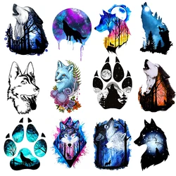 DTF Starry Sky Wolf Colorful Iron On Heat Transfer Stickers Natural Landscape Silhouette Creative Clothes DIY Hot Press Patches