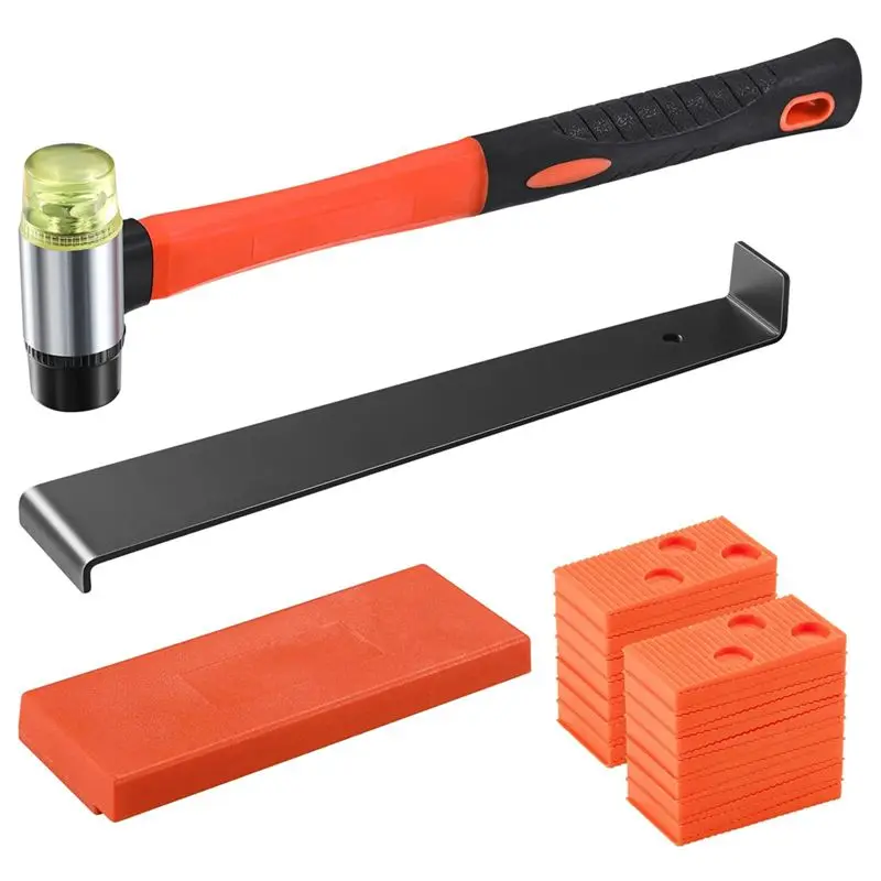 ABWZ-Laminate Wood Flooring Plastic Handle Installation Hammer, Small Return Hook With Tapping Block And 30 Orange Washer