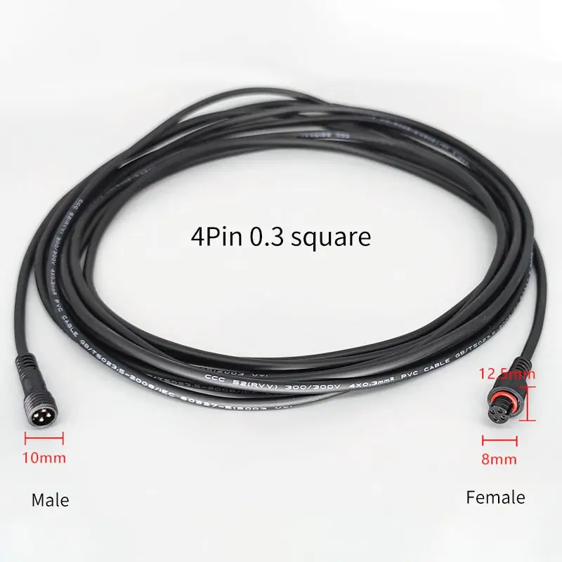 2Pin 3Pin 4Pin Male Famale Plug Cable 1M/3M/5M Waterproof IP67 Extension Electric Wire Connector Outdoor Lighting Connector