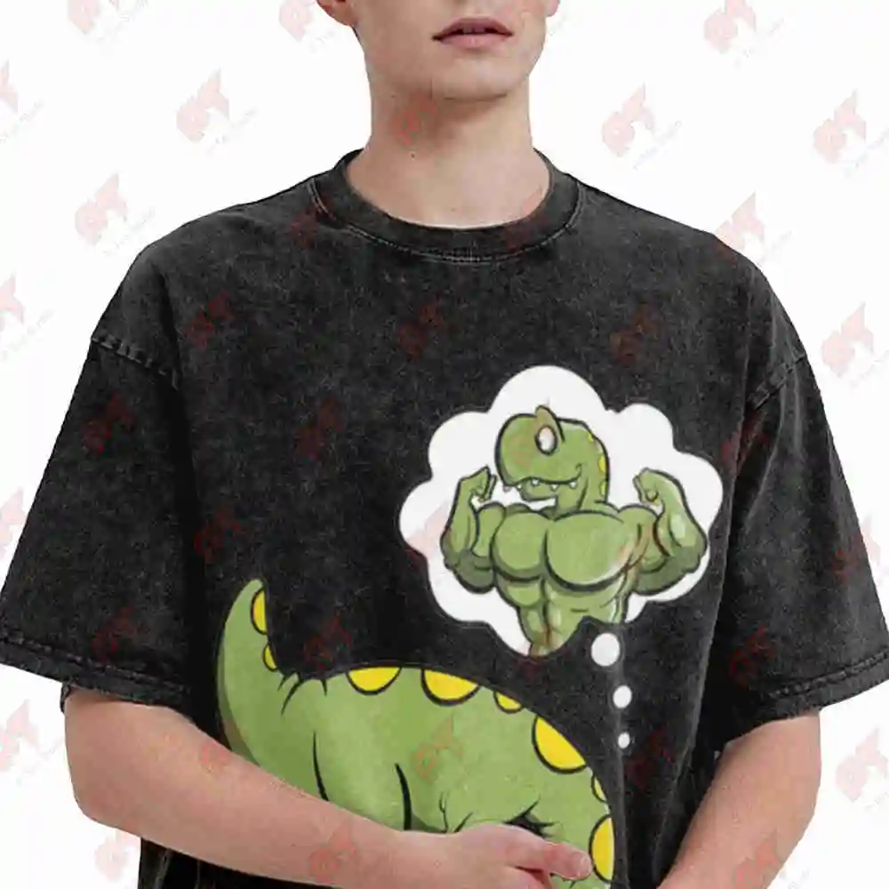 Dino T Rex Magic Lamp Genie Vintage Washed Tee Pure Cotton T-Shirt