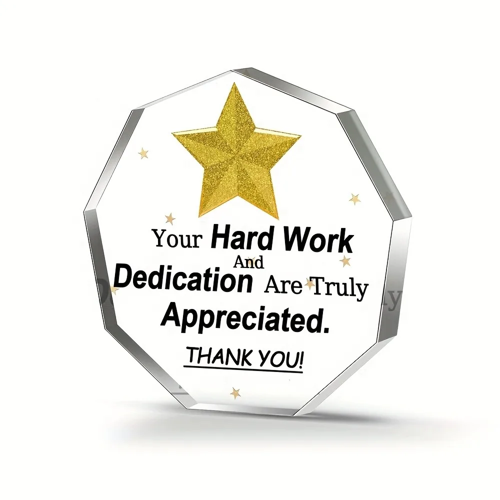 CIFBUY Acrylic Plaque 2D Flat Hexagon Gold Star Design Employee Appreciation Gift For Boss Nurse Teacher Retirement Desk Decor
