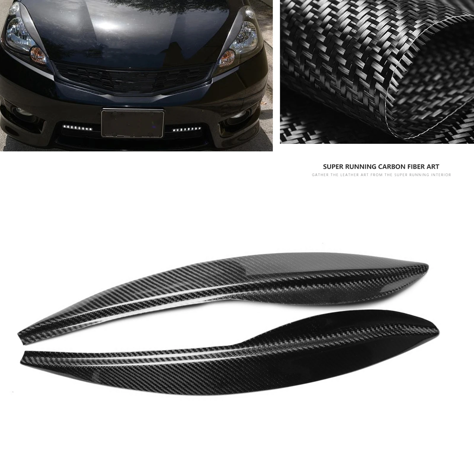 2PCS Carbon Fiber Headlight Eyebrow Eyelid Sticker Front Head Light Cover Brow Trim For Honda Fit Jazz 2009 2010 2011 2012