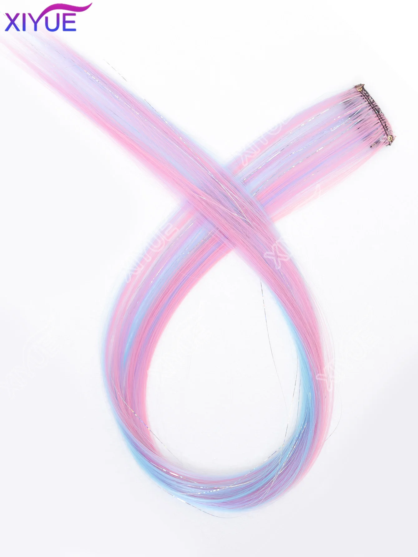 

Цветные накладные пряди для волос XIYUE с серебристыми блестками, синтетические радужные пряди для праздничных вечеринок, для женщин и девушек