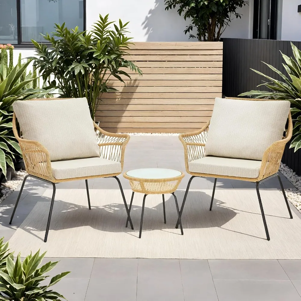 

Three-piece Patio Dining Table and Chair Set, Small Patio Furniture Set, Outdoor Rattan Chair Set, Customizable