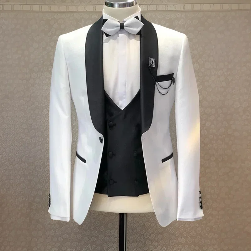 Formal Groom Tuxedos For Wedding Slim Fit Men Suits Shawl Lapel Prom Dinner Best Man Costume 3 Pcs (Jacket+Pants+Vest)