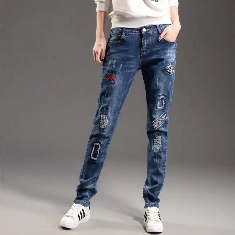 

Роскошные бренды, дизайнерская элитная женская одежда, джинсы, женские стильные джинсы с вышивкой и нашивками, синие узкие джинсовые брюки Harlan