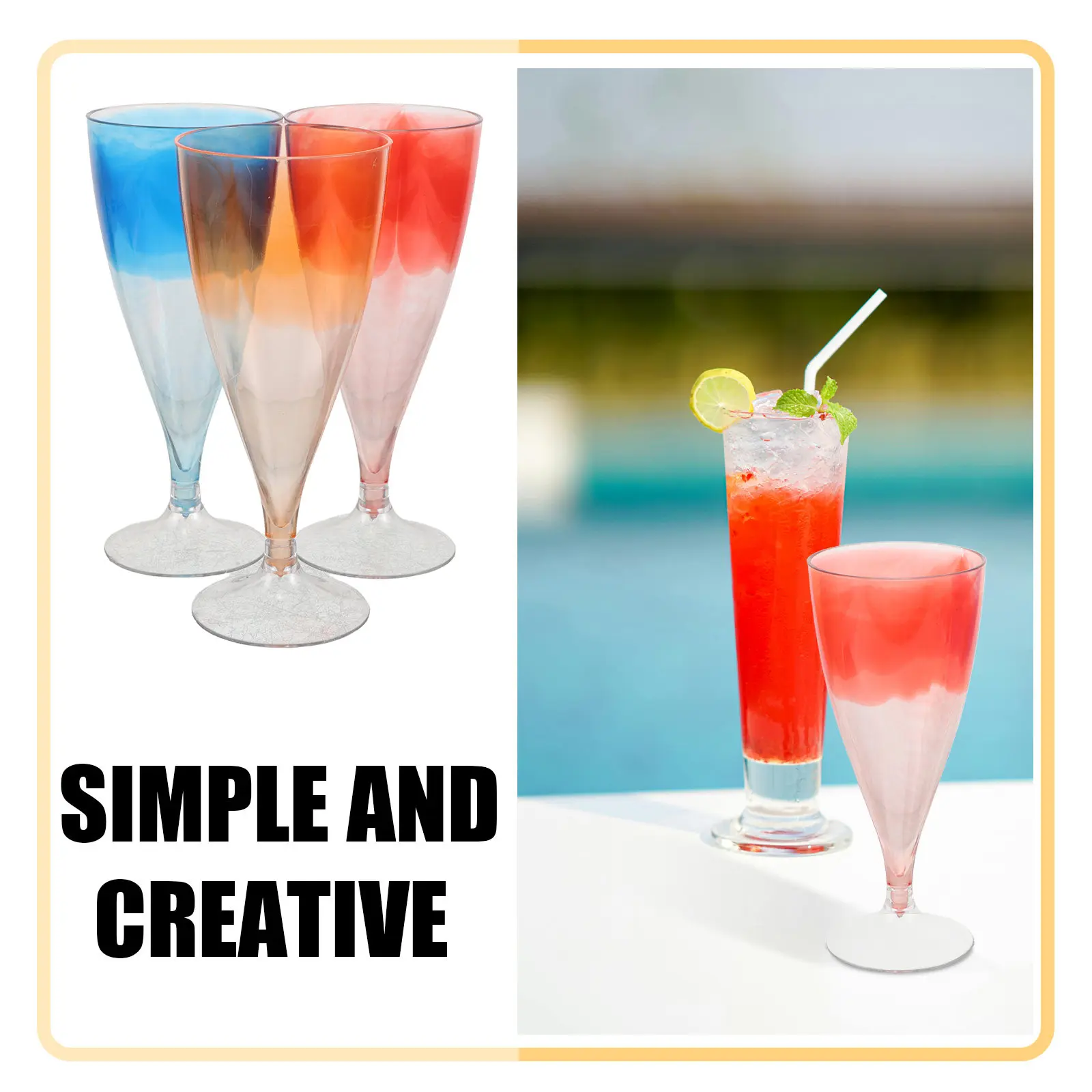 12Pcs Colorful Plastic Stemmed Wine Glasses Detachable Party Drinkware Reusable Unbreakable Wine Goblets for Indoor Outdoor