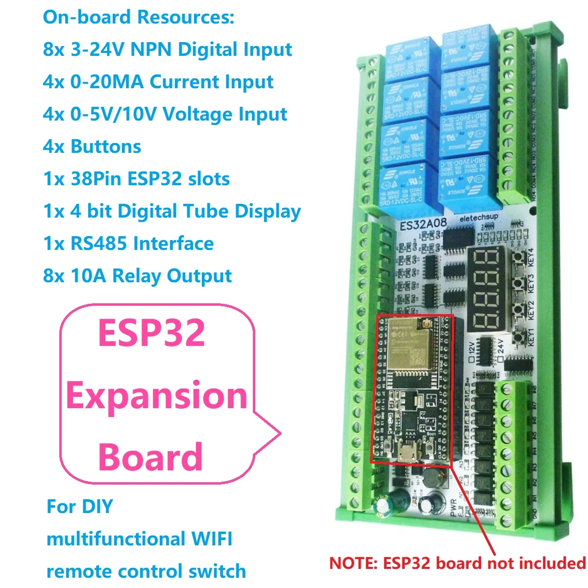 لتقوم بها بنفسك 8AI-8DI-8DO ESP-WROOM-32 ESP32 لوح تمديد تيار مستمر 12 فولت 24 فولت RS485 4-20MA 0-5 فولت 0-10 فولت التناظرية جمع واي فاي التتابع التبديل #1