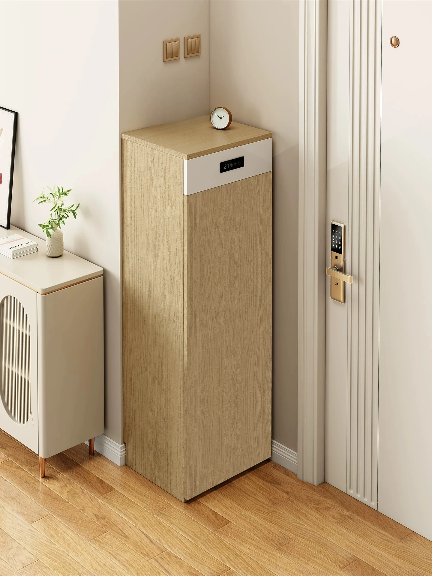 Smart shoe cabinet with disinfection and deodorization, adjustable shelves, solid wood, small apartment storage cabinet