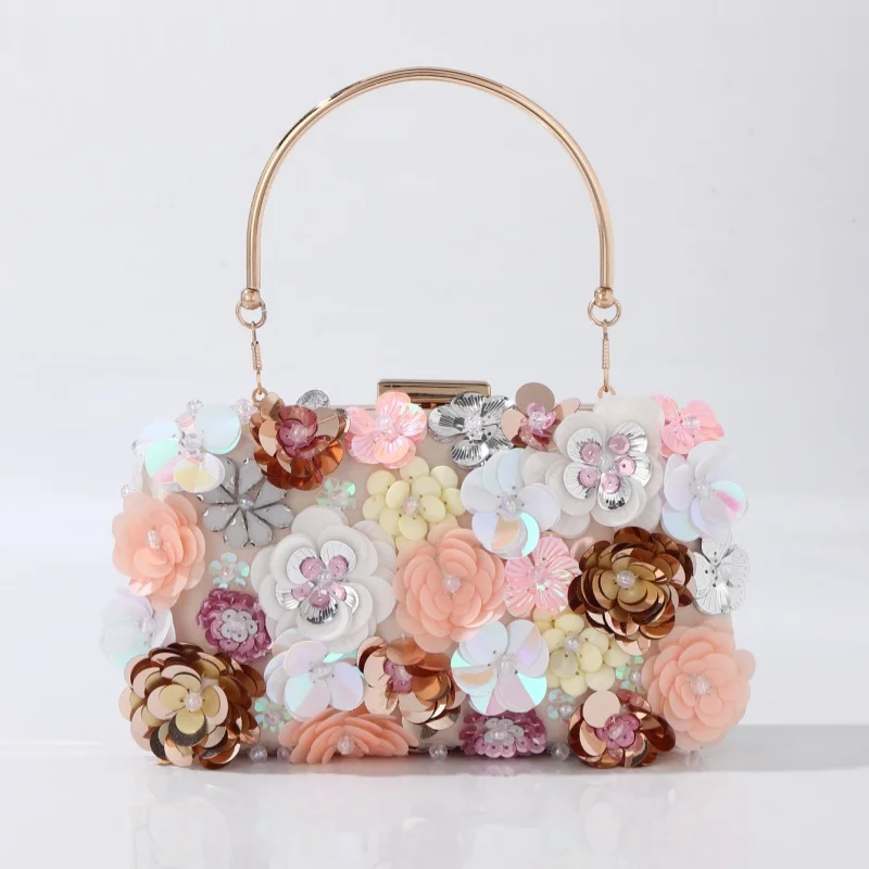 

Embellished 3D-flowered Evening Clutch Sequined Pastel-colored Glamorous Delicate Romantic Evening-ready Fancy For Dinner Party