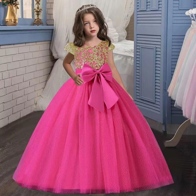 Formelles Ballkleid Prinzessinnenkleid Lang Kinder-Paillettenkleid mit Spitze Geburtstags-Abendkleid für 4-12 Jahre alte Mädchen
