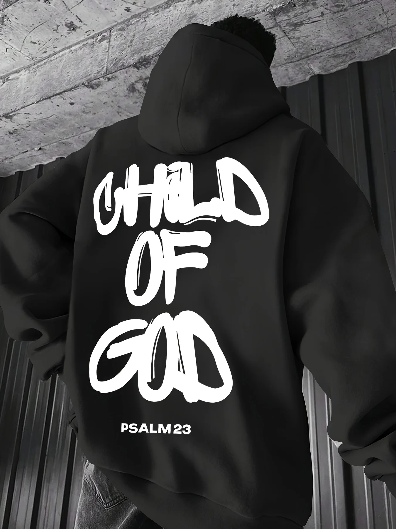 Black Hoodie Child Of God Print Pullover Men Casual Loose Streetwear Sweatshirt Christian Religious Psalm 23 Graphic Top