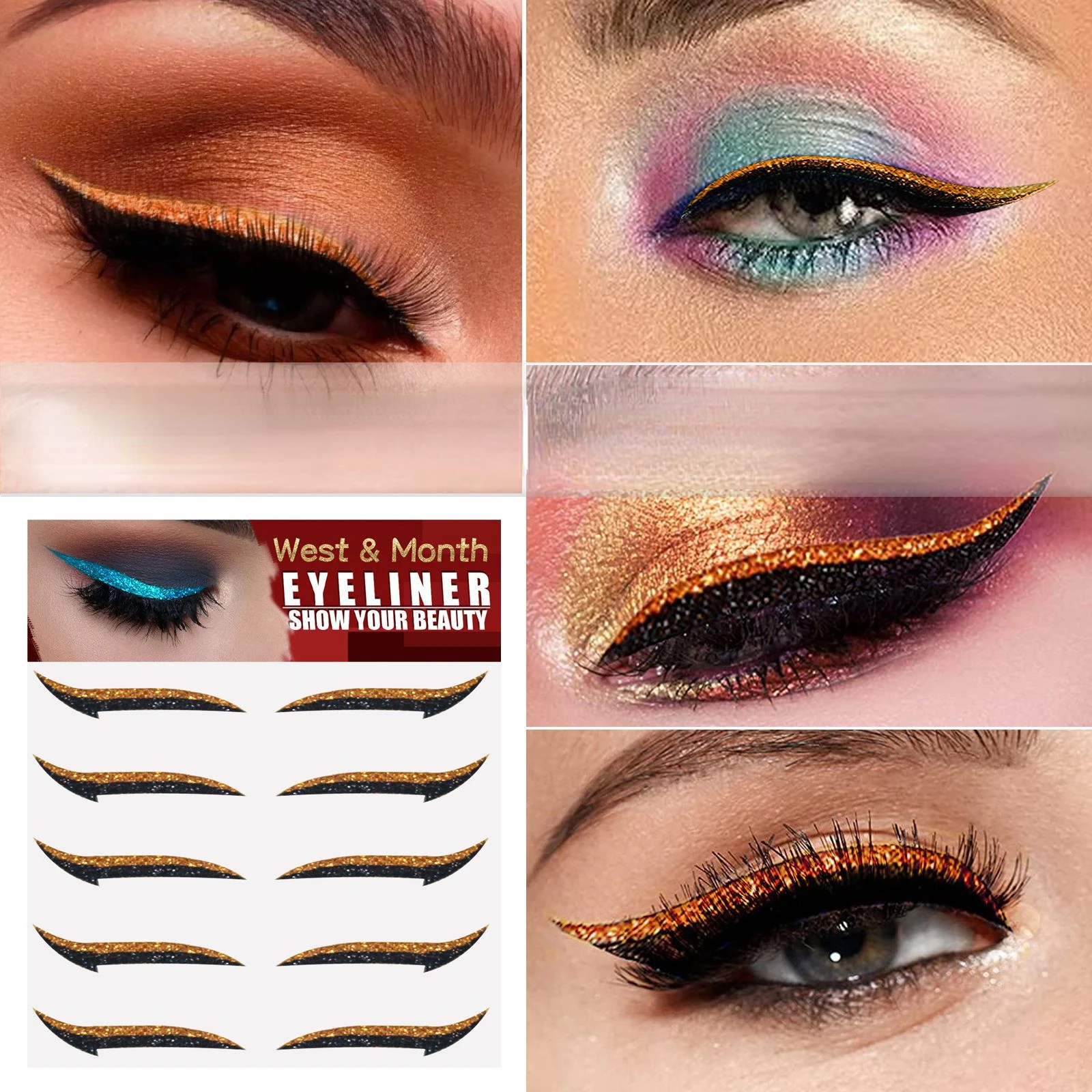 Yeniden göz makyaj kendinden yapışkanlı etiket çift göz kapağı hattı çıkartmalar Glitter Eyeliner Sticker seti makyaj aksesuarları su geçirmez