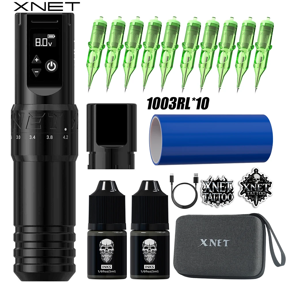 

XNET T1 Wireless Tattoo Machine Full Kit 7 Strokes Custom Motor 2400mAh Battery 10pcs Needles 2 Inks Tattoo Pen Set For Tattoo
