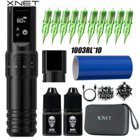 Máquina de tatuaje inalámbrica XNET T1, kit completo, 7 velocidades, motor personalizado, batería de 2400 mAh, 10 agujas, 2 tintas, juego de bolígrafos para tatuaje.