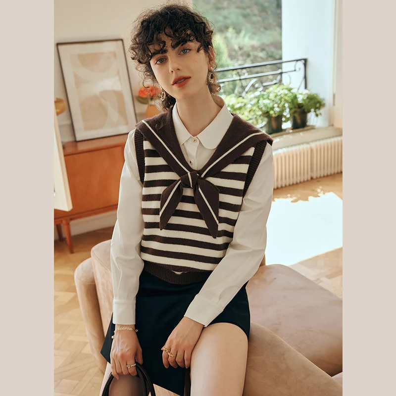 OLrain Women's Striped Sweater Vest Autumn Vintage Preppy Style Sleeveless Knit Top Casual Knitted Tank for Ladies O23QJ65983