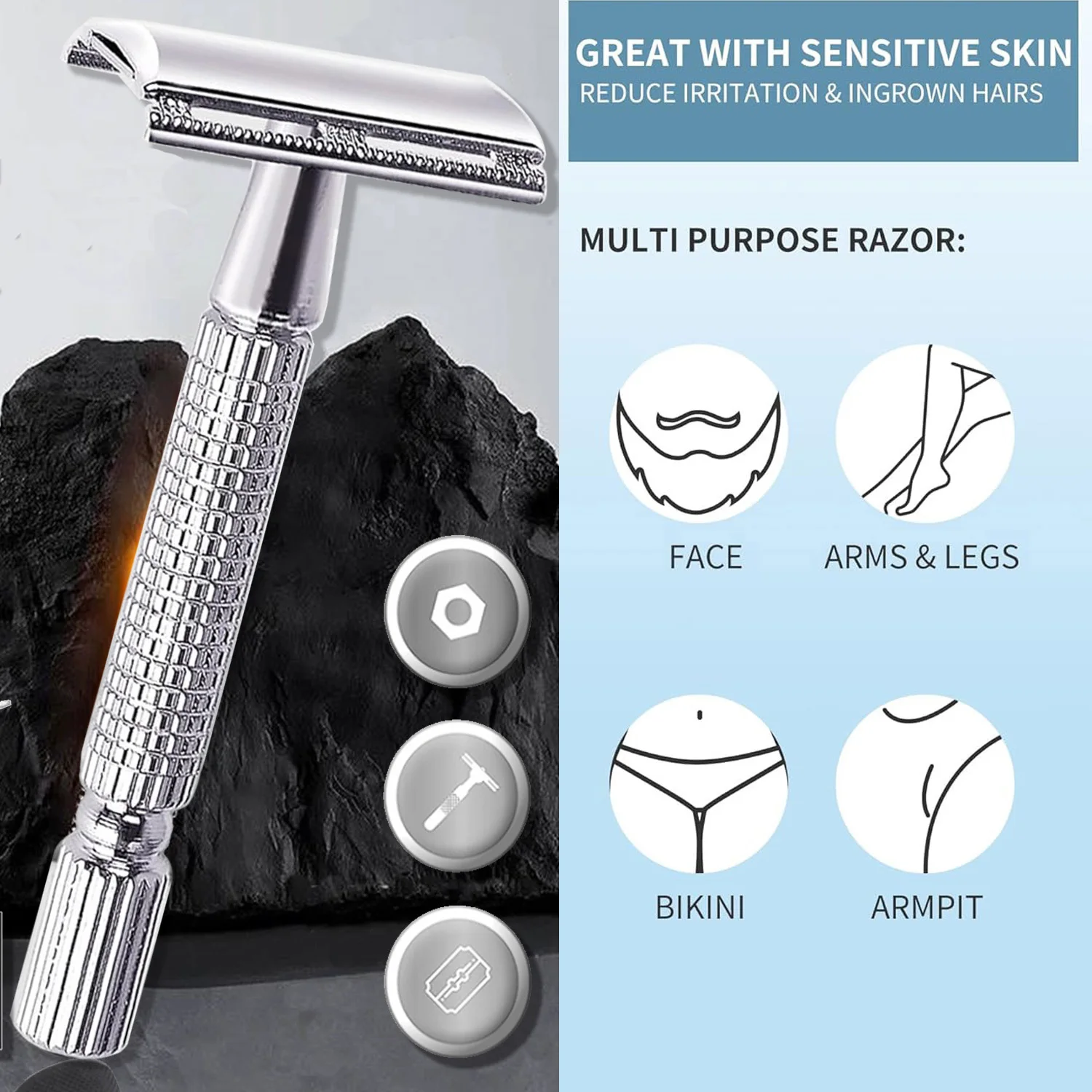 

Мужская металлическая ручная бритва, ручная бритва с 10 лезвиями, двухслойная закрытая режущая головка для гладкого бритья