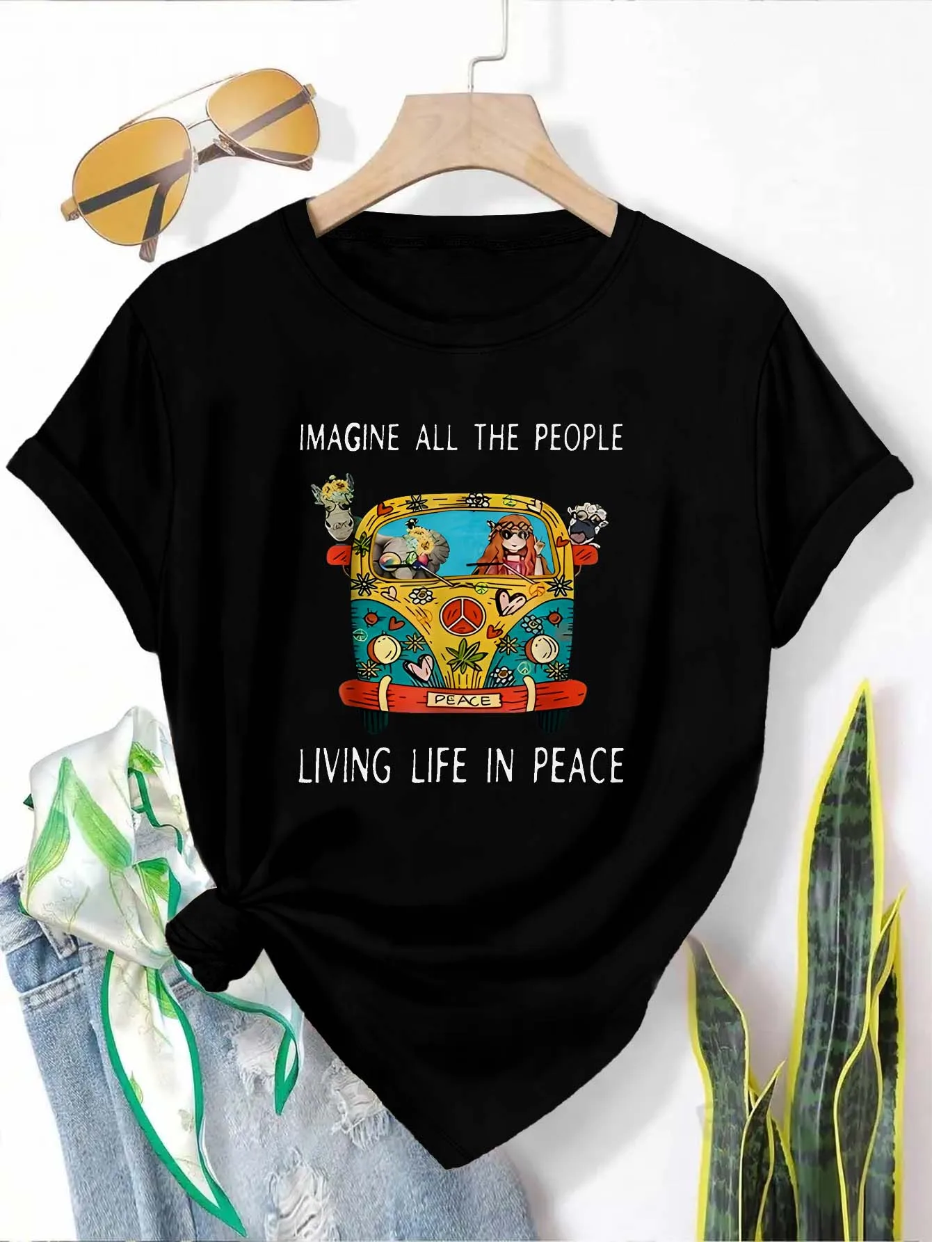 Plus Size Retro Hippie Van Graphic Tee Elegant And Fashionable Top For Free Spirited Fashion Lovers