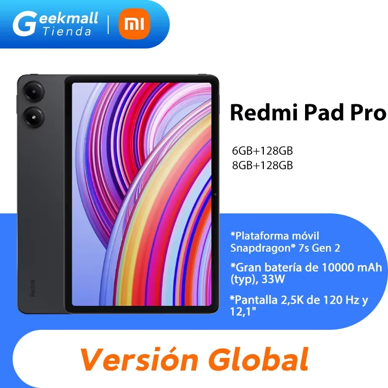 Global Version Redmi Pad Pro Tablet Snapdragon® 7s Gen 2 Mobile Platform Xiaomi HyperOS 10000mAh Large Battery 33W Fast Charger