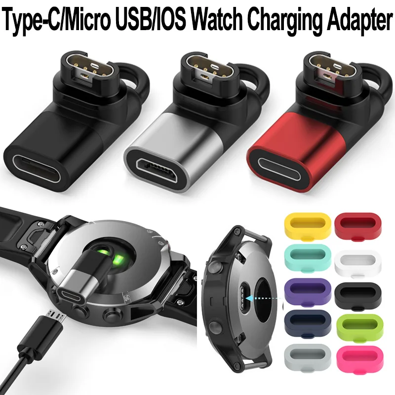 Type C/Micro USB/IOS Watch Charging Adapter Connector Male Accessory for Garmin Fenix7 6 5 Venu 2 Vivoactive 3 Charger Port Plug