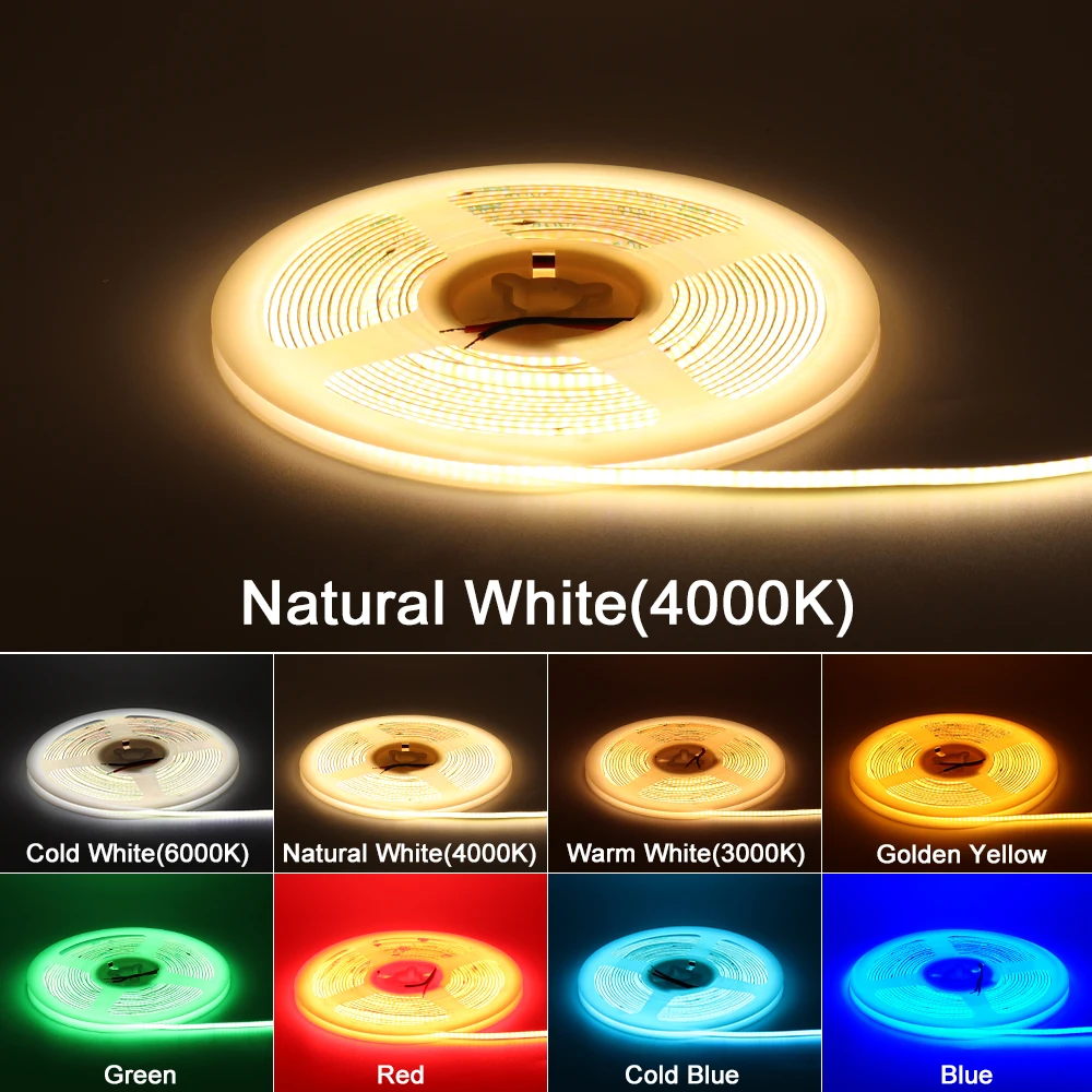 COB LED Strip Light 12V 24V 3mm PCB LED Strip 384Leds/m Ice Blue/Blue/Green/Red/Yellow/3000K/4000K/6000K COB LED Tape Decor