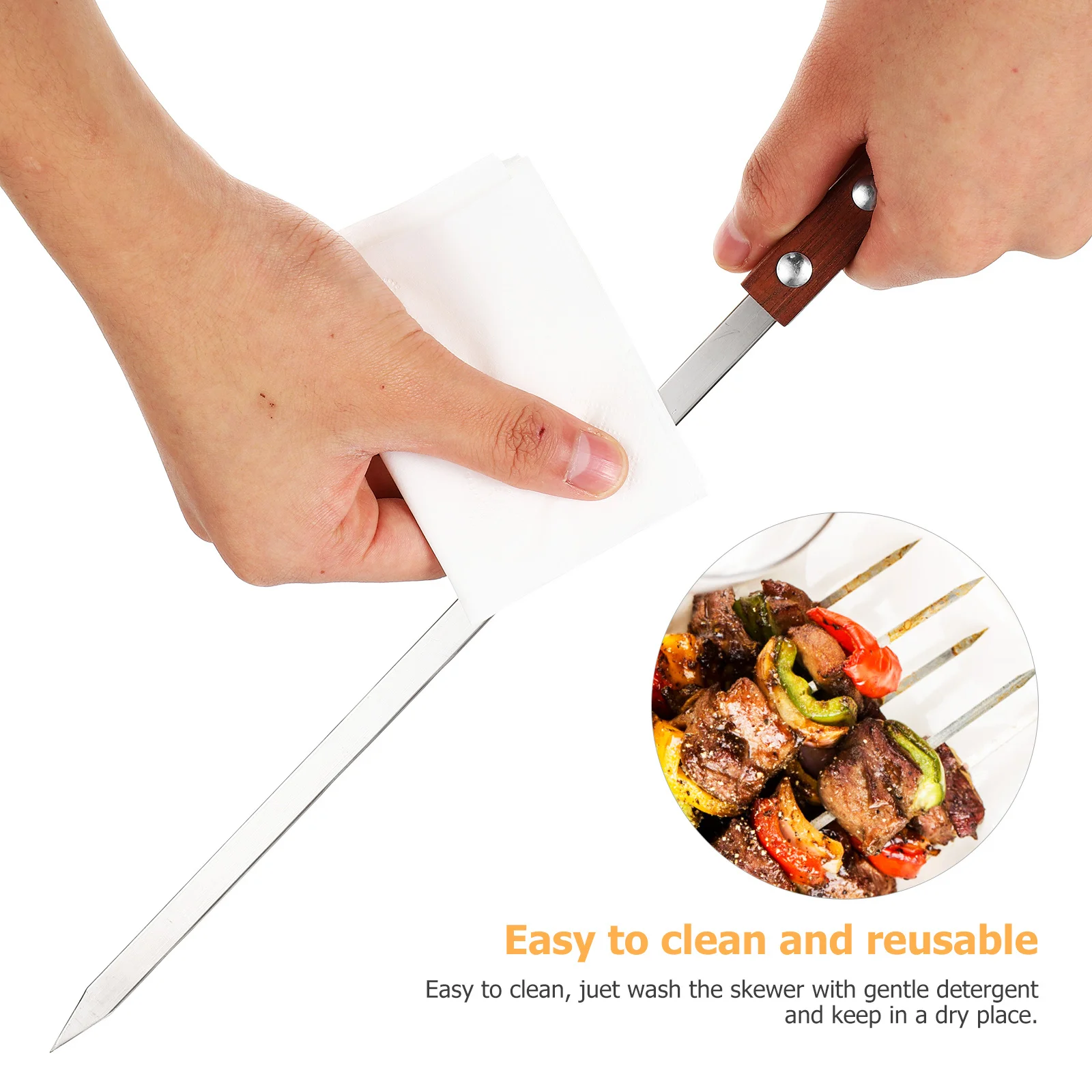 

12 шт., шампуры для барбекю из нержавеющей стали с деревянными ручками, многоразовые плоские гриль-палочки для барбекю на открытом воздухе, кемпинга, пикника, кебабаба