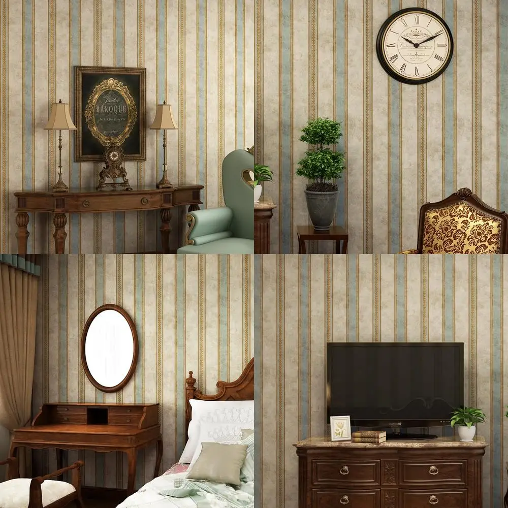 Retro Vintage Distressed Striped Wallpaper American Country Style Living Room Bedroom Study Chinese Classical Stripe Wall Paper