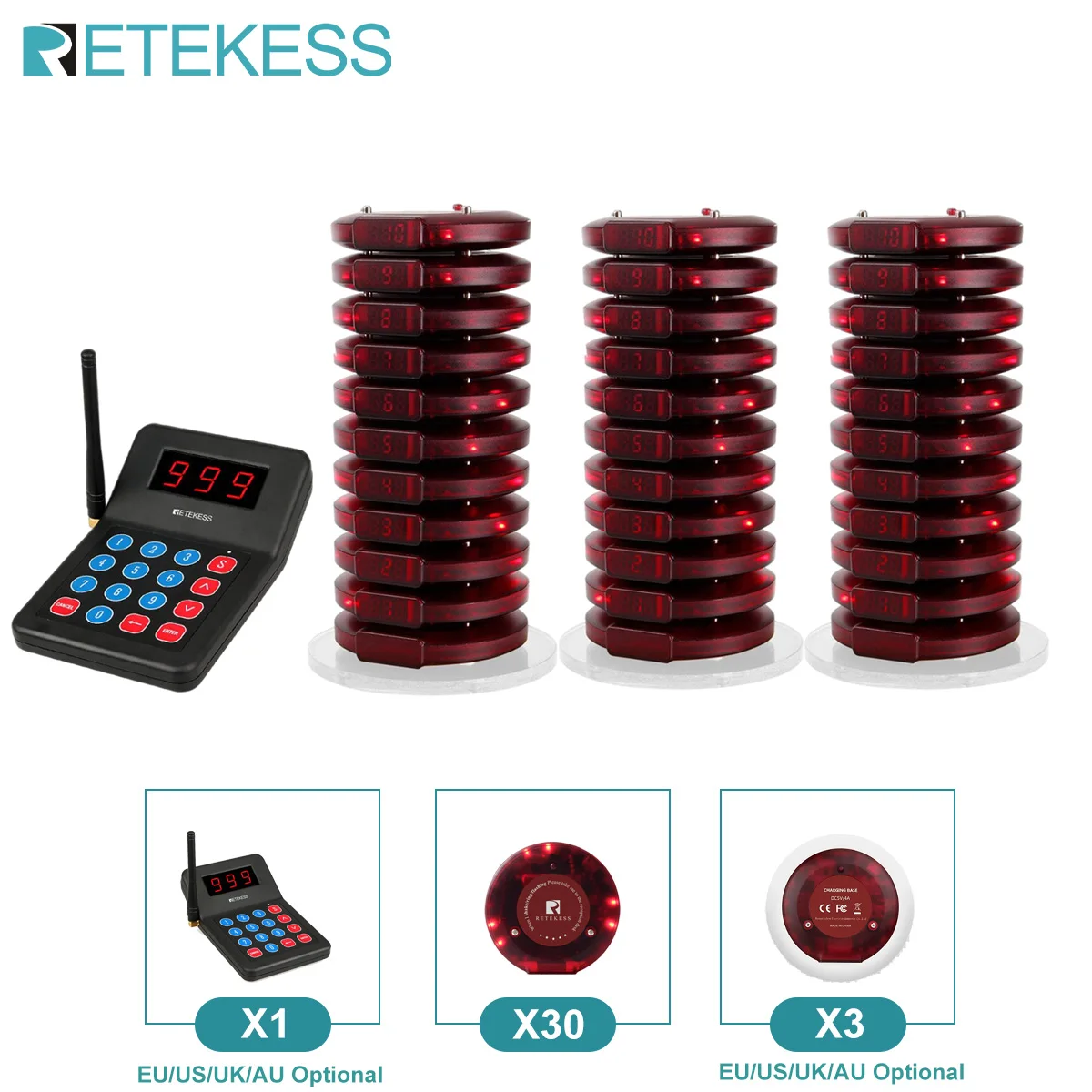 RETEKESS T119 Draadloos Restaurant Oproepsysteem Coaster Vibrater Buzzer Ontvanger 2-weg opladen voor Cafe Food Trucks