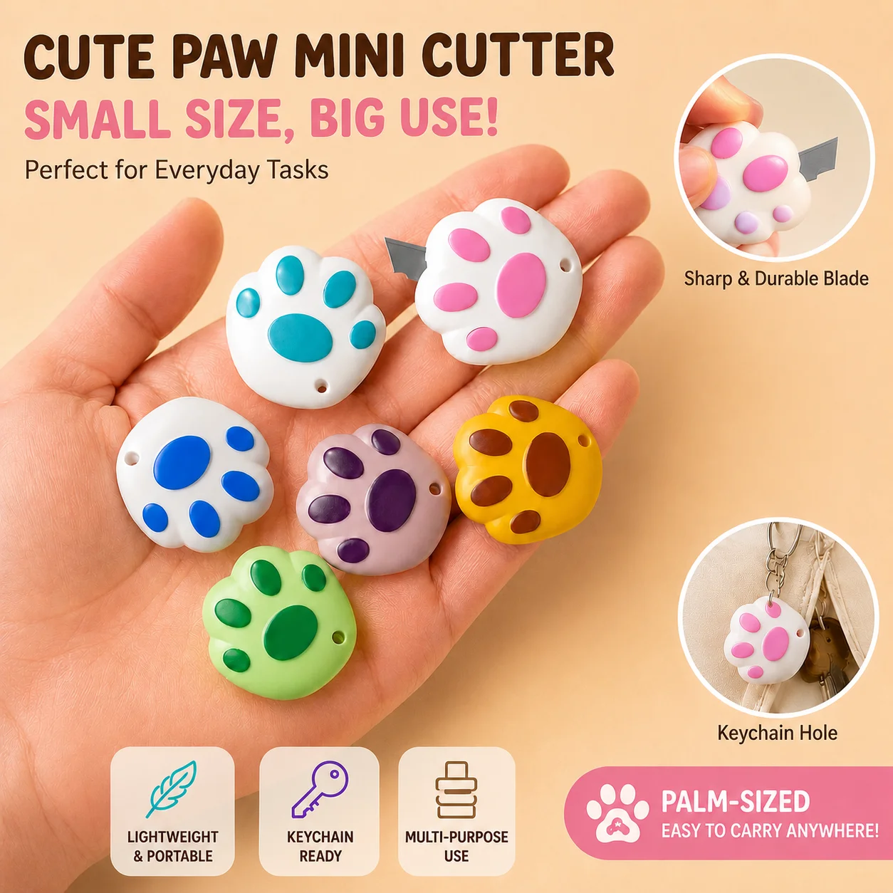 3/6PCS Cute Bear Paw Mini Craft Knife Set Portable Multi-Purpose Cutting Tool Box Opener Suitable for Paper Cutting Mail Openin