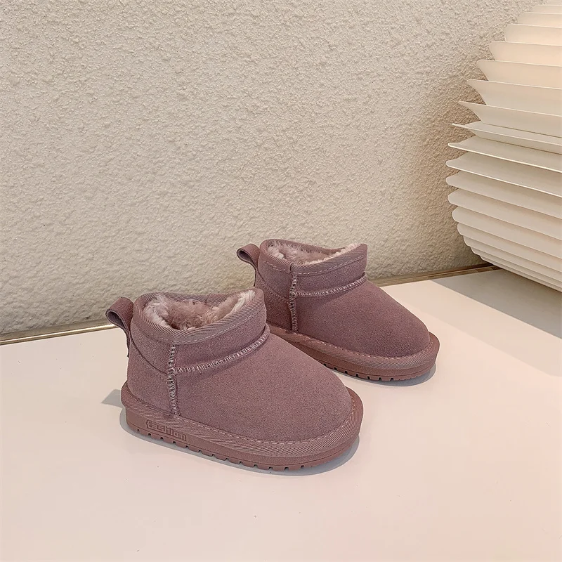 Children Winter Snow Boots Baby Cow Suede Upper Warm Boots With Thick Plush Boys Girls High-top Snow Boots