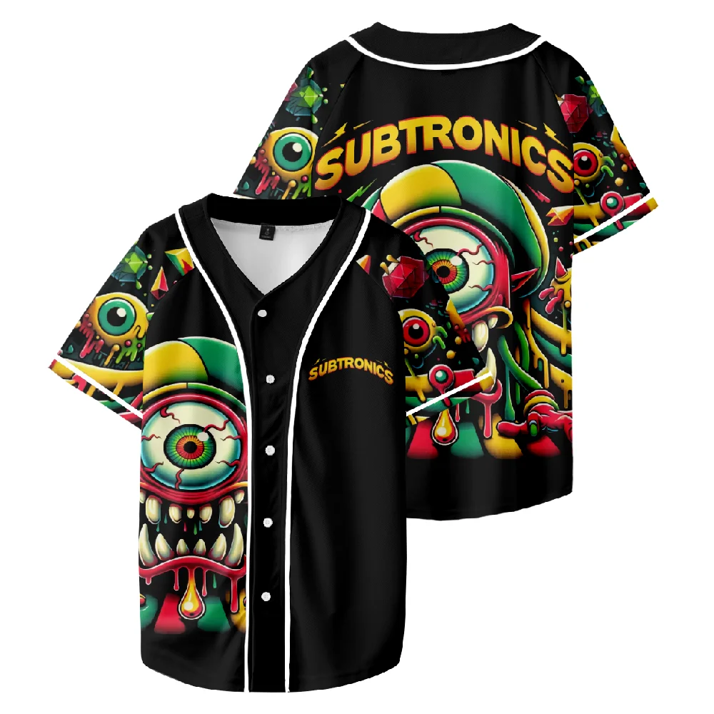 Бейсбольная Джерси Subtronics Merch унисекс, уличная одежда с коротким рукавом и V-образным вырезом