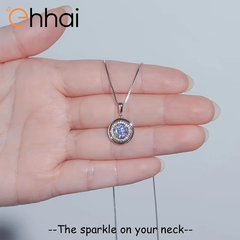 

Ehhai D VVS1 1-3CT Round Moissanite Pendant Necklace for Women Real S925 Sterling Silver Box Chain Wedding Fine Jewelry Gifts