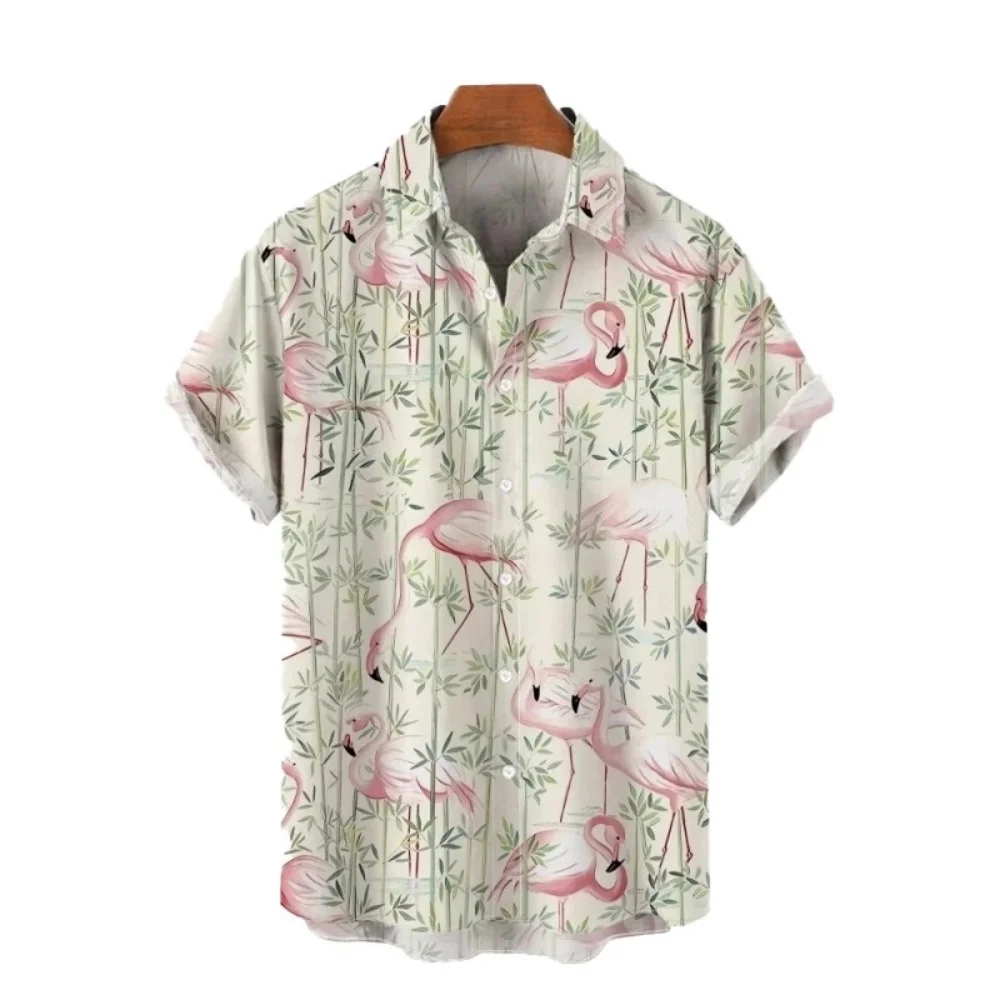

Summer Hawaiian Ostrich Coconut Tree Print Beach Men's Shirt Blouse Oversized Mens Clothing Fashion Casual Short Sleeved Shirts