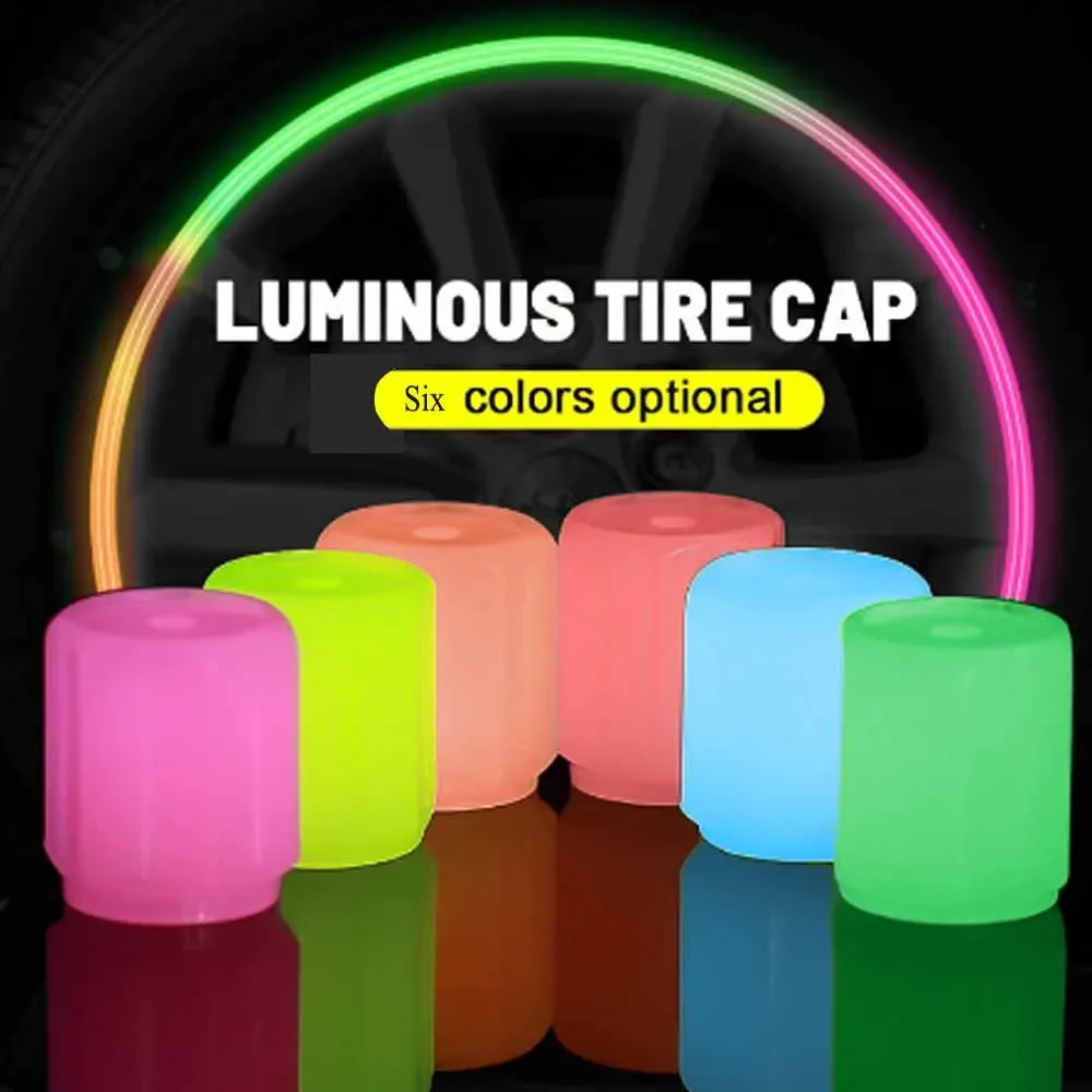 4pcs Luminous Tire Valve Caps Fluorescent Night Glowing In The Dark Air Caps Cover，Universal for Car, Truck,  Motorcycles, Bike