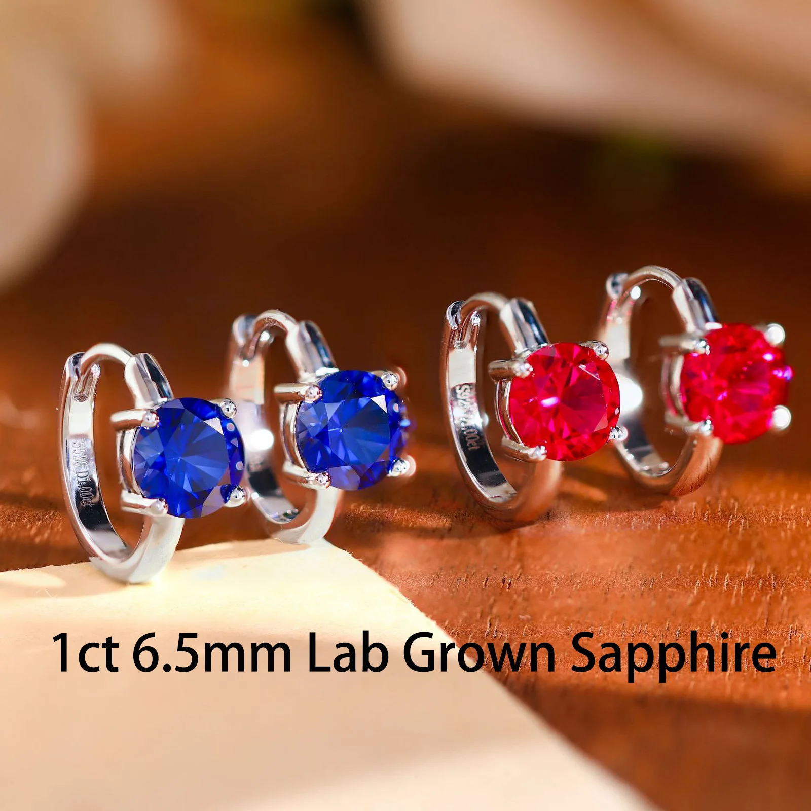 CEICI 1CT 6.5MM Round lab grown Ruby/Sapphire Hoop Earrings S925 Silver Plated 18K Gold Women's Wedding Fine Jewelry Gifts
