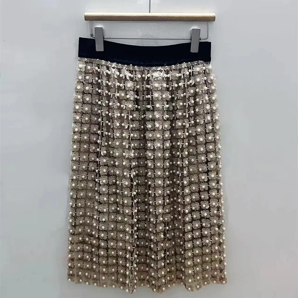 

2025 Hollow Flower Skirt with elastic waistband and double-layer mesh skirt Summer Embroidery Streetwear Party