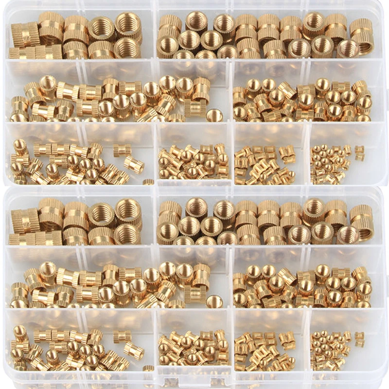 

210pcs M2 M2.5 M3 M4 M5 M6 M8 M10 Solid Brass Pure Copper Metric Thread Injection Molding Knurl Insert Nut Nutsert Embedded Nut
