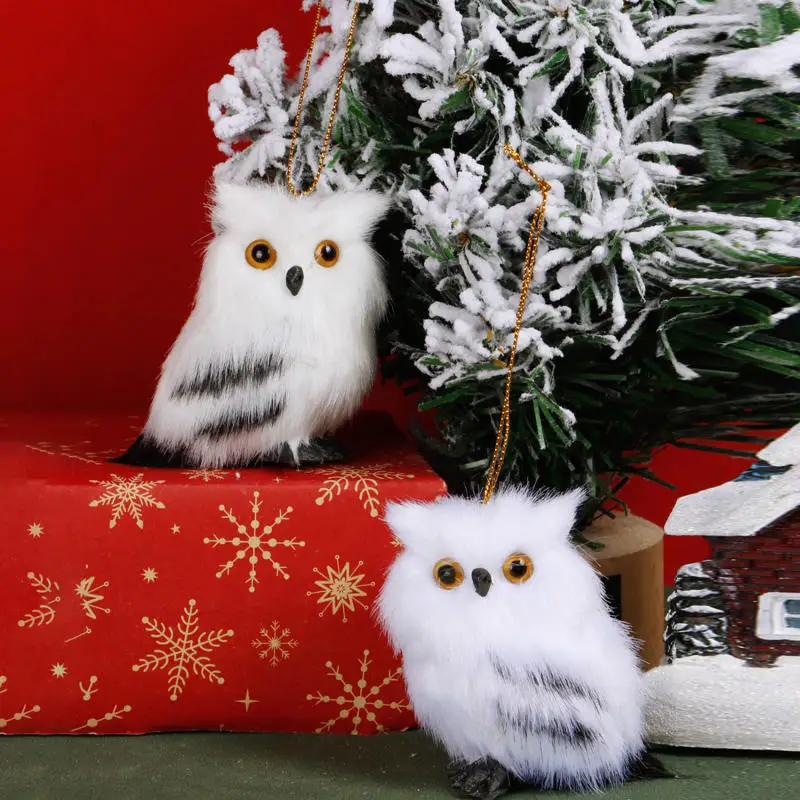 Simulated Owl Hanging Ornaments Christmas Tree Decorations Pendant Cute Mini Stuffed Owl Plush Toys Birthday Party Kids Gifts