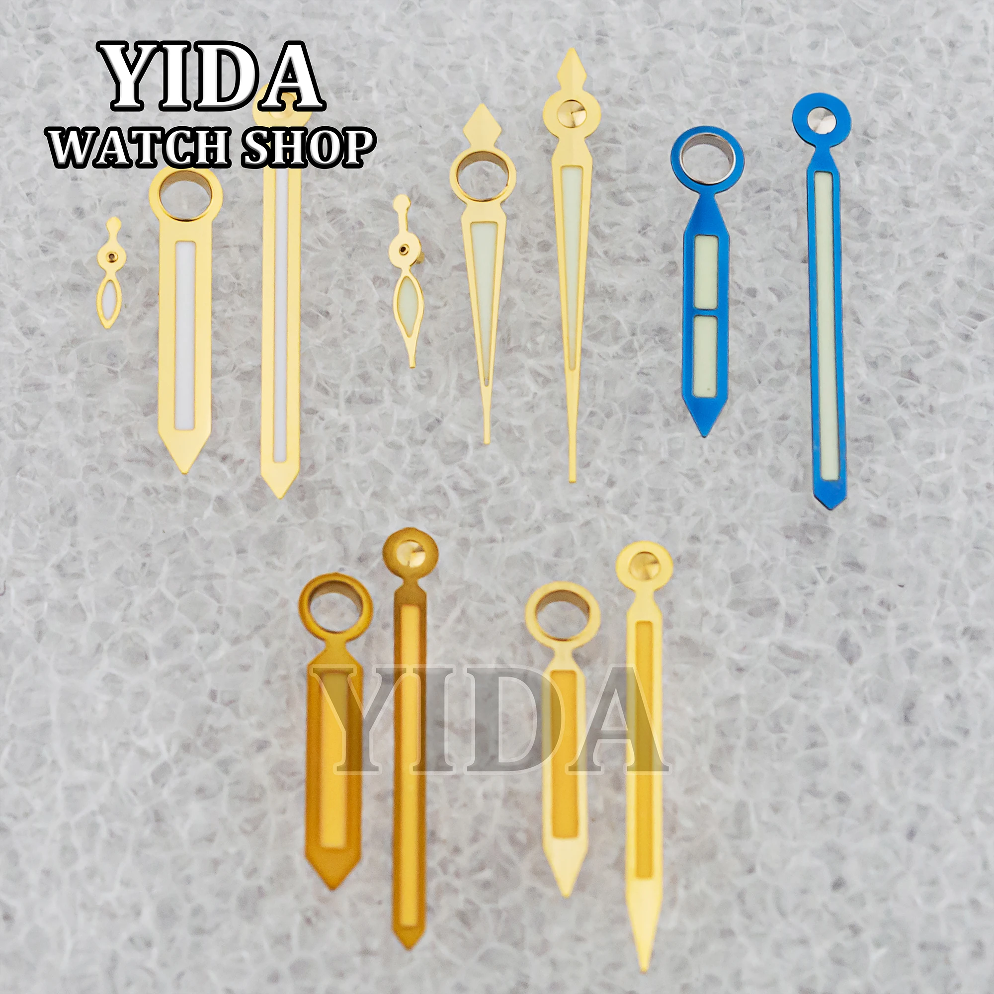 

Mod Watch Hands For PAM 6154 Hands Gold Blue Needles Green Luminous Pointers fit ETA 6497/6498 ST3600 ST3620 Mechanical Movement