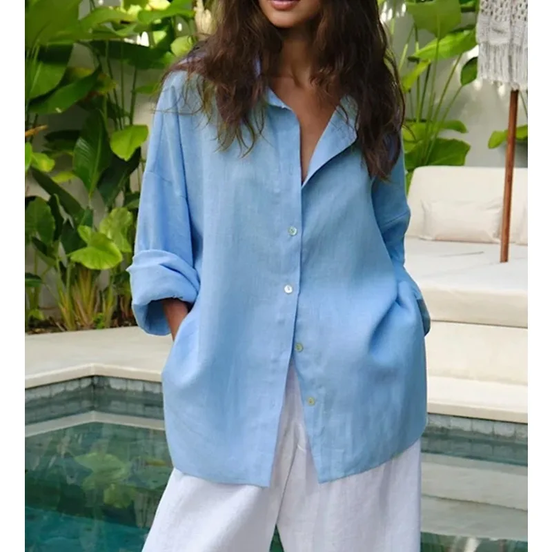 Casual Shirt 2026 Spring and Summer Fashion Versatile Lazy Fashion Casual Solid Color Simple Loose Shirt